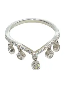 Luxevogue Sterling Silver Rhodium-Plated CZ-Stone Studded Princess Crown Finger Ring