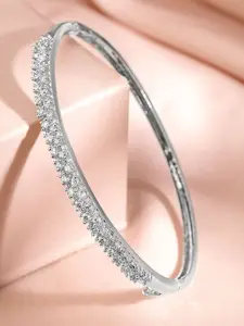 Rubans Rhodium Plated Cubic Zirconia Bangle Style Bracelet