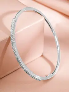 Rubans Rhodium Plated Cubic Zirconia Bangle Style Bracelet
