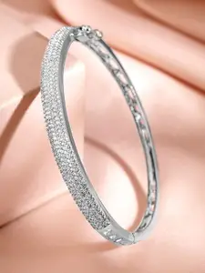 Rubans Rhodium Plated Cubic Zirconia Bangle Style Bracelet