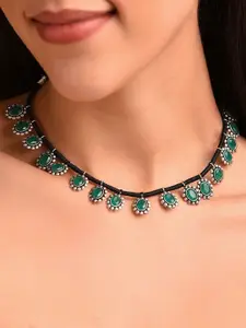 JAYPORE Silver-Plated Stone Studded Necklace