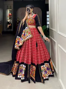 Fusionic Embellished Cotton Mirror Work Ready to Wear Lehenga & Blouse With Dupatta