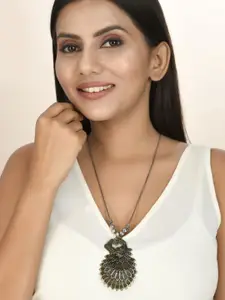 NAMAN ARTS Gold-Plated Peacock Shaped Dual Tone Chain Pendant