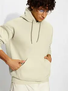 Crazymonk Men Plain Overesized Hoodie Off White Sweatshirt