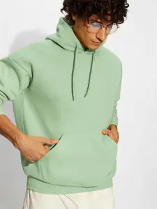 Crazymonk Men Cotton Plain Oversized Hood Green Sweatshirt