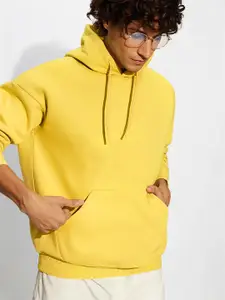 Crazymonk Men Plain Oversized Hood Golden Yellow Sweatshirt