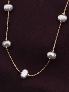 PALMONAS Gold-Plated Stainless Steel Anti-Tarnish Pearls Beaded Necklace