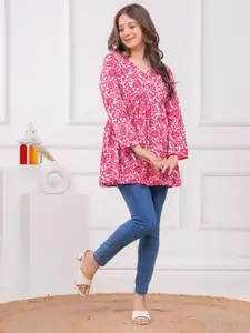 MF ERA Jaipuri Printed Cotton V-Neck Pure Cotton Kurti