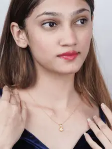 Zalkari Sterling Silver Gold Plated Pear Citrine Studded Teardrop Shaped Pendant