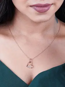 Zalkari 92.5 Sterling Silver Rhodium-Plated Heart Shaped Cubic Zirconia Pendant With Chain