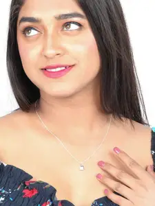 Zalkari 92.5 Sterling Silver Rhodium-Plated Square Shaped Cubic Zirconia Pendant