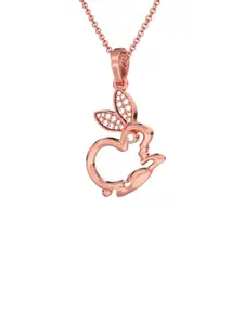 Zalkari Rose Gold-Plated Sterling Silver Rabbit Shaped Cubic Zirconia Pendant With Chain