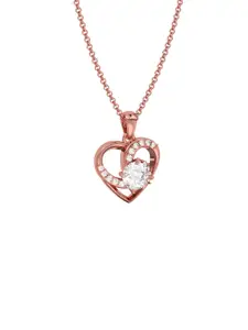 Zalkari Rose Gold-Plated Sterling Silver Cubic Zirconia Heart Shaped Pendant