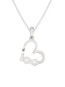 Zalkari 925 Sterling Silver Rhodium-Plated Heart Shaped Cubic Zirconia Pendant