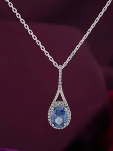 Zalkari Rhodium-Plated Sterling Silver Oval Cubic Zirconia Pendant