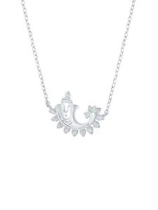 Zalkari Rhodium-Plated Sterling Silver Contemporary Cubic Zirconia Lord Ganesh Pendant