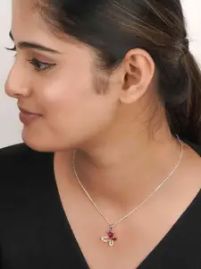 Zalkari Sterling Silver Rhodium-Plated Cubic Zirconia-Studded Butterfly Shaped Pendant