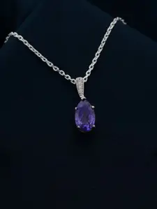 Zalkari 925 Sterling Silver Rhodium-Plated Square Cubic Zirconia Pendant