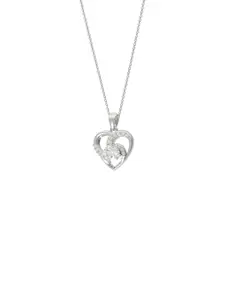 Zalkari Rhodium-Plated Sterling Silver Cubic Zirconia Heart Shaped Pendant