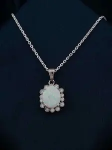 Zalkari Rhodium-Plated Sterling Silver Cubic Zirconia Silver Snow Queen Oval Pendant