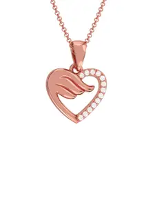 Zalkari Rose Gold-Plated Sterling Silver Cubic Zirconia Love heart Wings Pendant