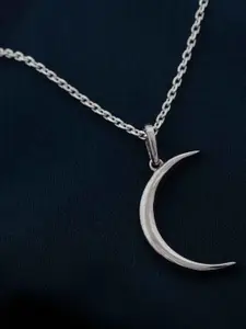 Zalkari Rhodium-Plated Sterling Silver Cubic Zirconia Stunning Moon Pendant