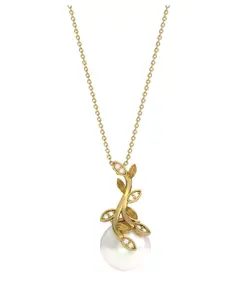Zalkari Gold-Plated Sterling Silver Freshwater Cultured Pearl and Diamond Pendant