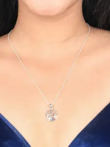 Zalkari Rhodium-Plated Sterling Silver Cubic Zirconia Round Shape Tree Style Pendant