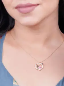 Zalkari 925 Sterling Silver Rhodium-Plated CZ Studded Circular Love Birds Couple Pendant