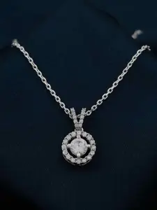 Zalkari Sterling Silver Rhodium-Plated CZ Studded Circular Shaped Graceful Compass Pendant