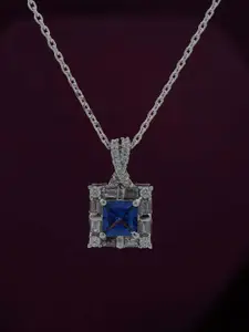 Zalkari Vintage Princess Sterling Silver Rhodium-Plated CZ Studded Square Shaped Pendant