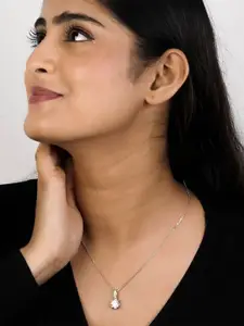 Zalkari Sterling Silver Rhodium-Plated CZ Studded Square Shaped Pendants