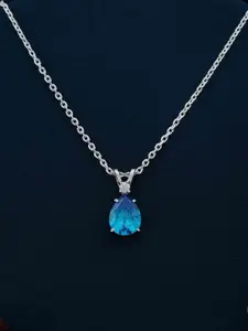 Zalkari Sterling Silver Rhodium-Plated CZ Studded Square Pendant