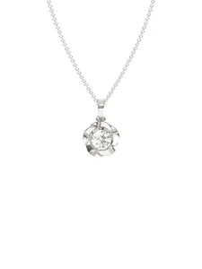 Zalkari Sterling Silver Rhodium-Plated Cubic Zirconia Studded Flower Solitaire Pendant