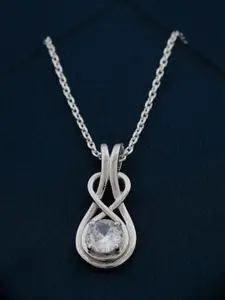 Zalkari Sterling Silver Rhodium-Plated Cubic Zirconia Studded Infinity Knot Pendant