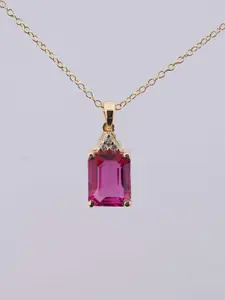 Zalkari Sterling Silver Gold-Plated Cubic Zirconia Studded Gracious Ruby Square Pendant