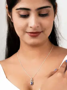 Zalkari Sterling Silver Rhodium-Plated CZ-Studded Sapphire Infinity knot Pendant