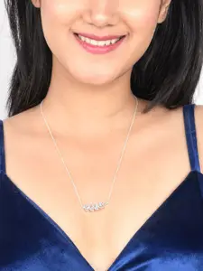 Zalkari 92.5  Sterling Silver Rhodium-Plated Cubic Zirconia Studded Floral Bouquet Pendant