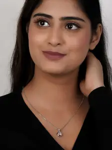 Zalkari Sterling Silver Rhodium-Plated Cubic Zirconia Studded Water Drop Pendant