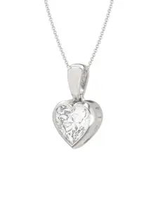 Zalkari Sterling Silver Rhodium-Plated CZ-Stone Studded Heart Shaped Pendant