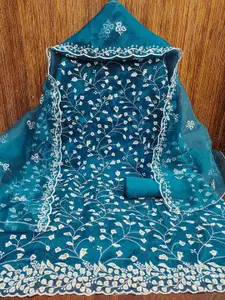 MANVAA Floral Embroidered Sequinned Organza Unstitched Dress Material