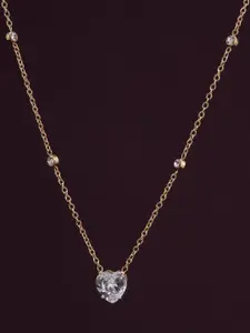 PALMONAS Gold-Plated Stainless Steel CZ Stone-Studded Anti-Tarnish Forever Yours Necklace