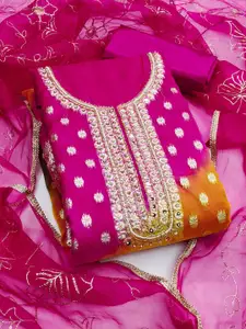 MANVAA Ethnic Motifs Woven Design Beads and Stones Organza Unstitched Dress Material