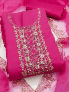 MANVAA Floral Embroidered Beads and Stones Organza Unstitched Dress Material