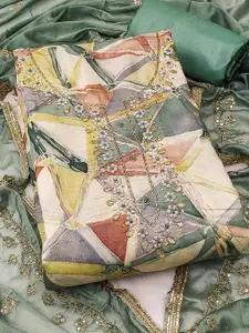 MANVAA Geometric Printed Beads and Stones Unstitched Dress Material