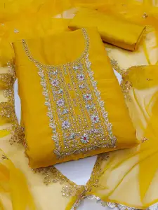 MANVAA Floral Embroidered Beads and Stones Organza Unstitched Dress Material