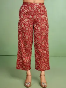 Sangria Printed Lapel Collar Neck Top & Trouser