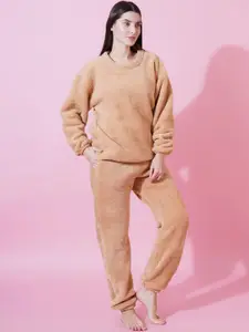 FFLIRTYGO Women Round Neck Fur Teddy Winter-Wear Set