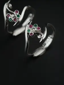 House of Aadyaa 92.5 Silver  Stones Studded Oxidised Nakshatra Toe Rings