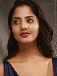 Saraf RS Jewellery Gold-Plated Cubic Zirconia Enamelled Ring Nosepin